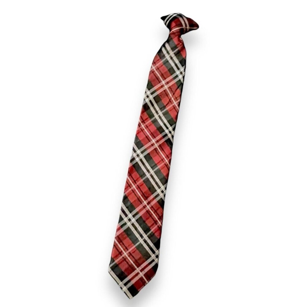 Wal Mart Clip On Tie Boys Plaid Red Black Academia Formal Preppy Picture Day
